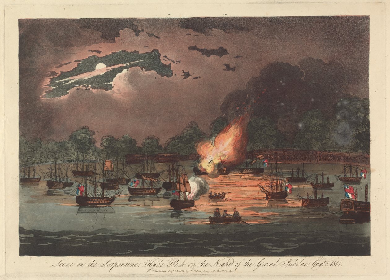 Escena en la Serpentine, Hyde Park, la noche del Gran Jubileo, 1 de agosto de 1814 de Unknown artist