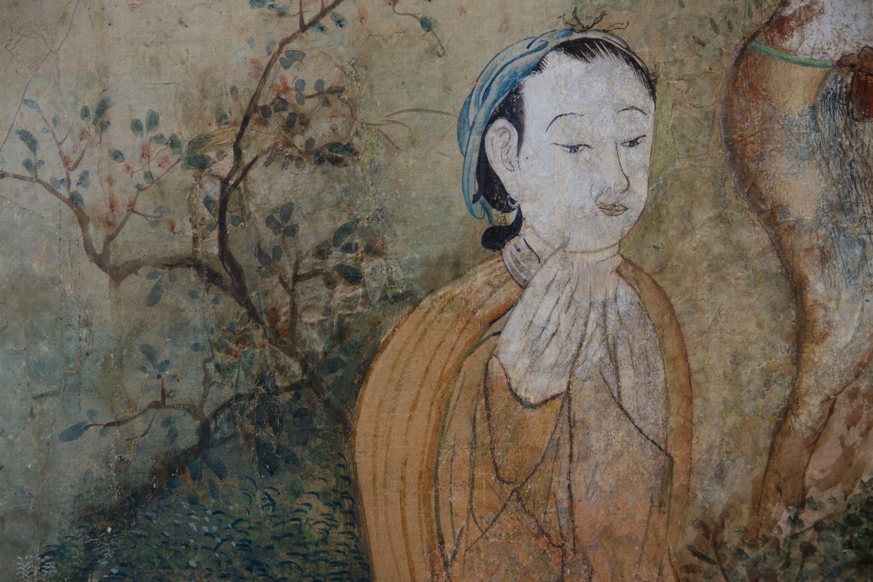 Escenas de la vida cotidiana en China (detalle del papel tapiz chino, gabinete chino, residencia de caza, por Filippo Juvarra, Stupinigi, Piamonte, Italia) de Unknown artist