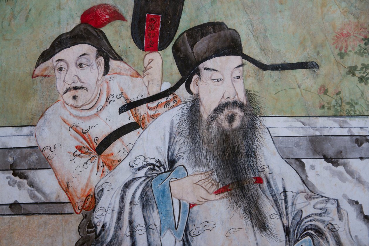 Escenas de la vida cotidiana en China (detalle del papel tapiz chino, gabinete chino, residencia de caza, por Filippo Juvarra, Stupinigi, Piamonte, Italia) de Unknown artist