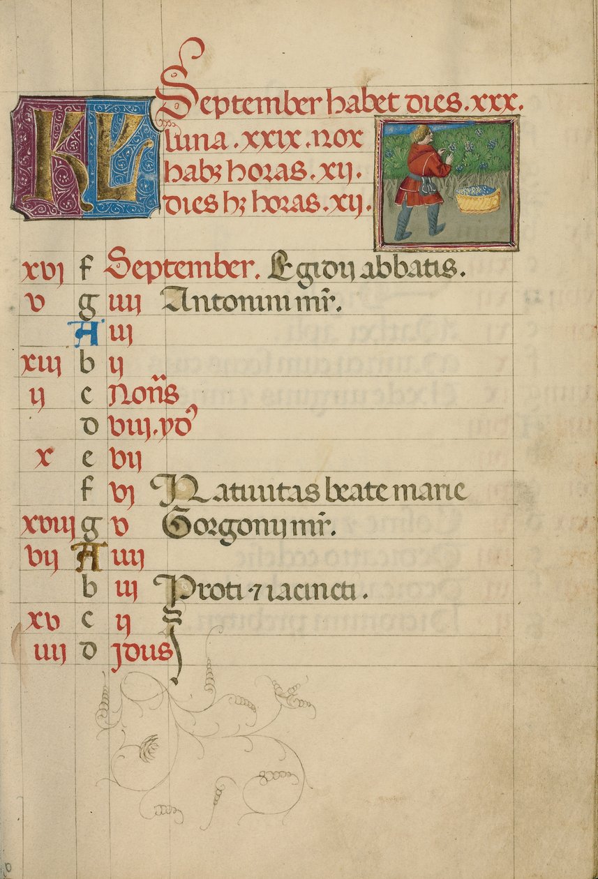 Página del calendario de septiembre; Vendimia de Unknown artist