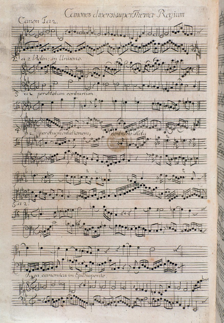 Partitura de Canones diversi super thema regium, ofrenda musical de Johann Sebastian Bach (siglo XVIII) de Unknown artist