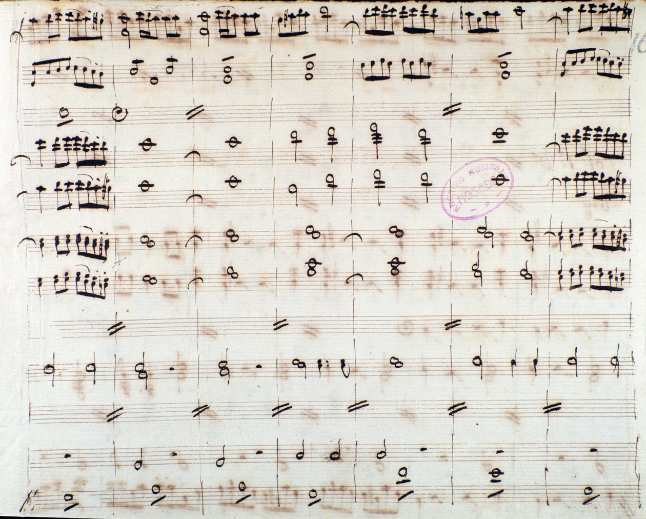 Página de partitura para el primer violín en la apertura de Mitrídates, Rey del Ponto, ópera de Mozart (1770) de Unknown artist