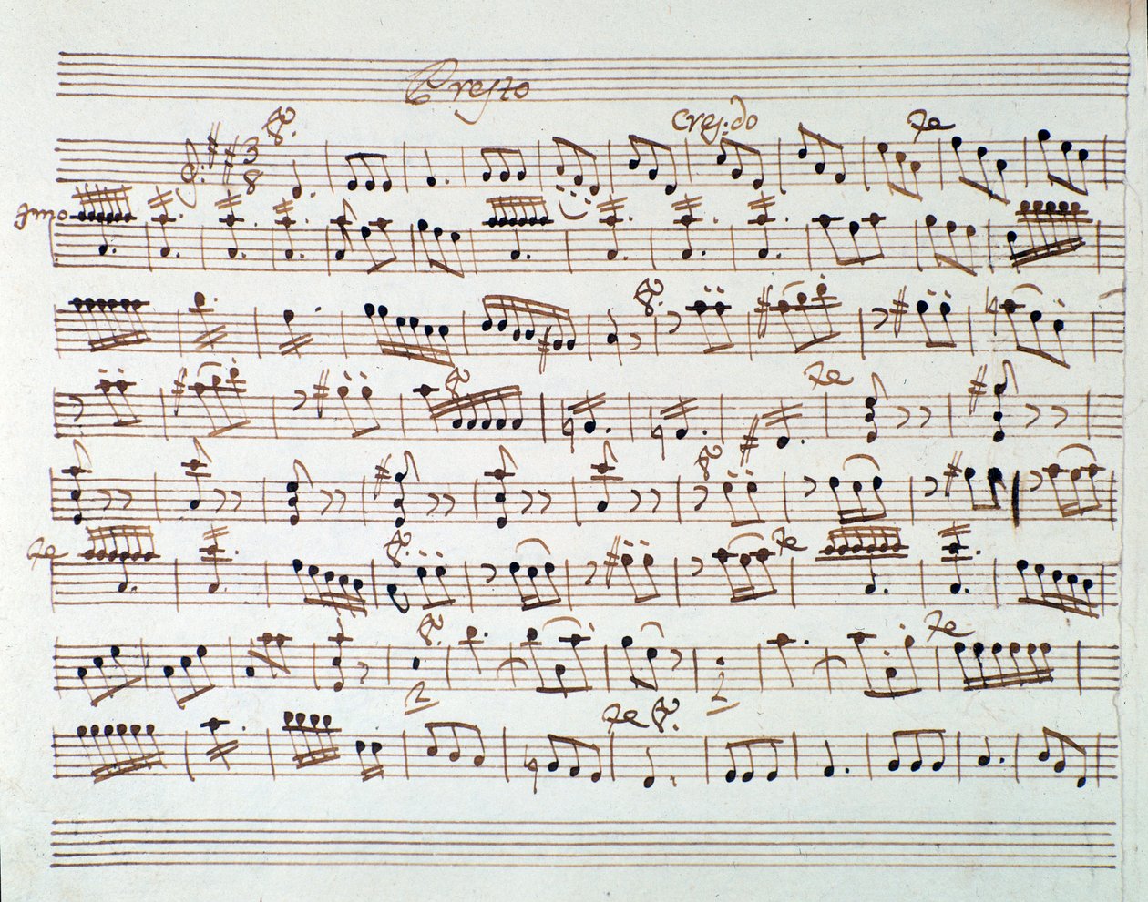Página de partitura para el primer violín en la obertura de Mitrídates, rey del Ponto, ópera de Mozart (1770) de Unknown artist