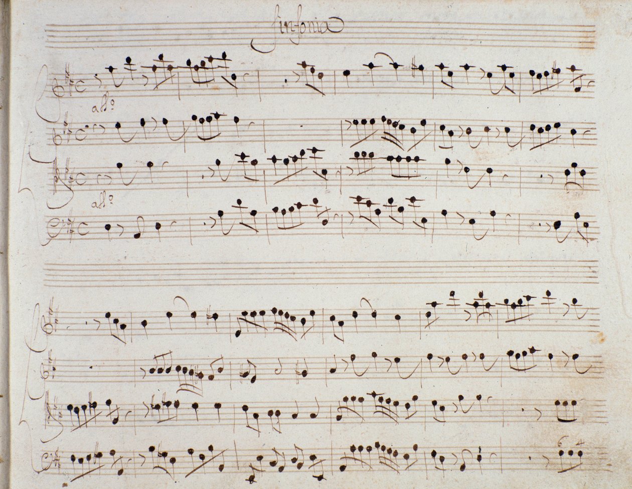 Página de partitura de la ópera Mitrídates por Giuseppe Aldrovandini (1706) de Unknown artist