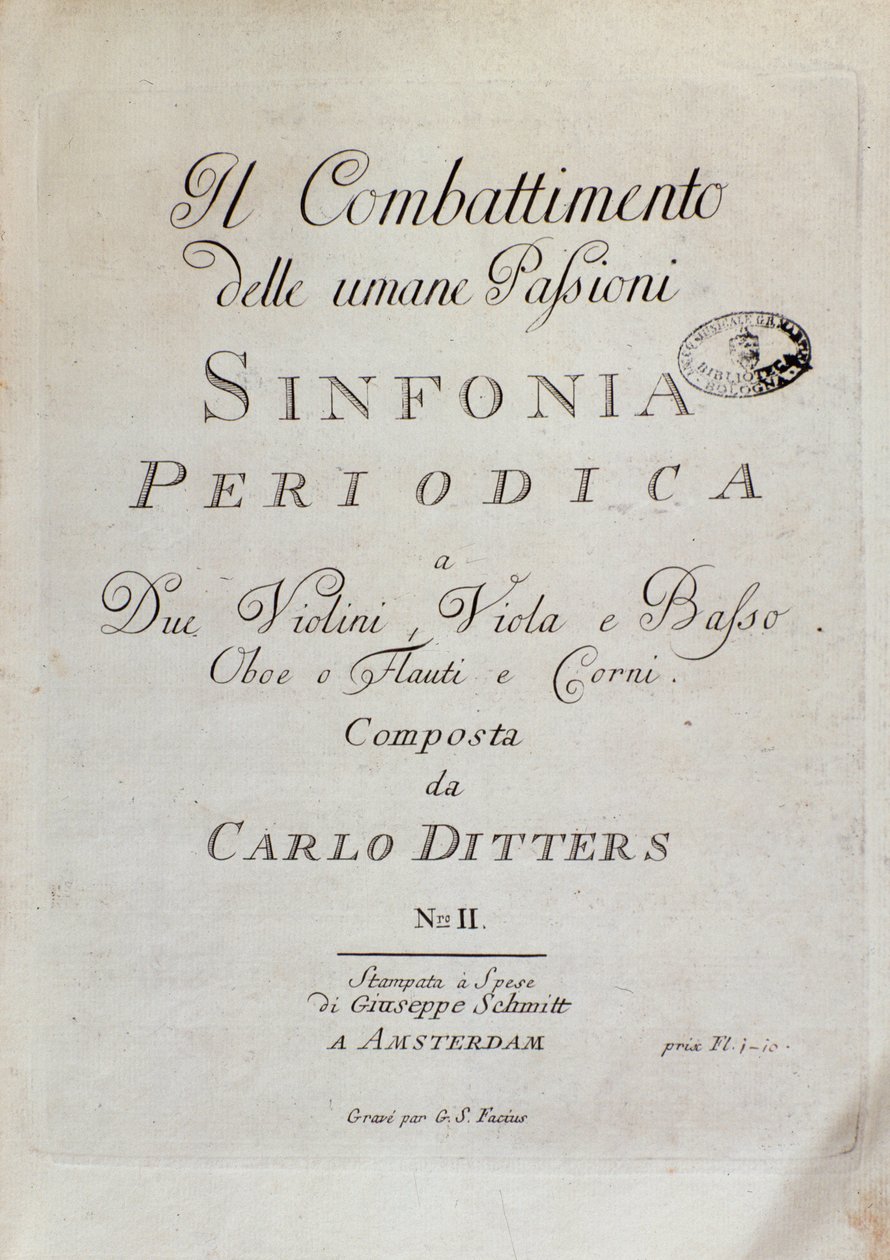Página de partitura de la Sinfonía Periódica (el Combate de las Pasiones Humanas) por Karl Ditters von Dittersdorf de Unknown artist