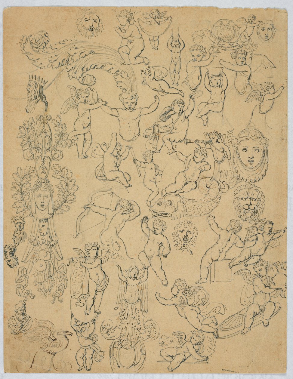 Hoja con putti y estudios después de lo antiguo de Unknown artist