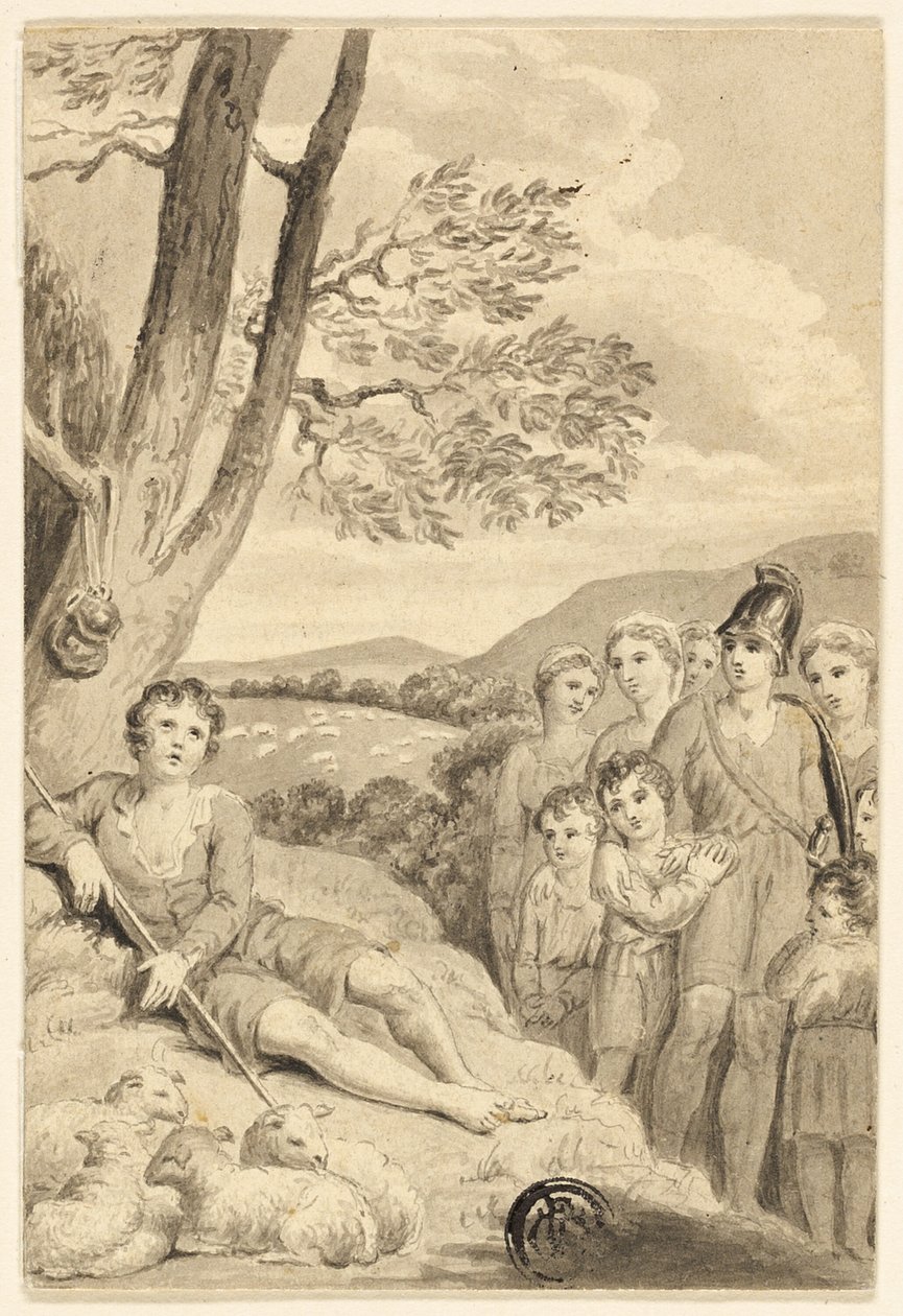 Pastor con Rebaño, Observado por Guerrero, Mujeres y Niños de Unknown artist