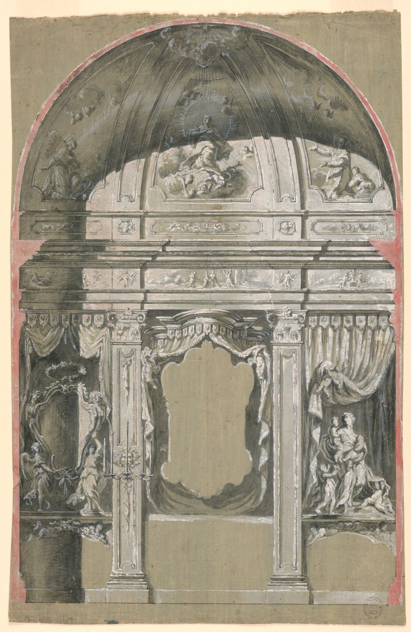 Capilla lateral, con figuras de Caridad, la Virgen y Santos de Unknown artist