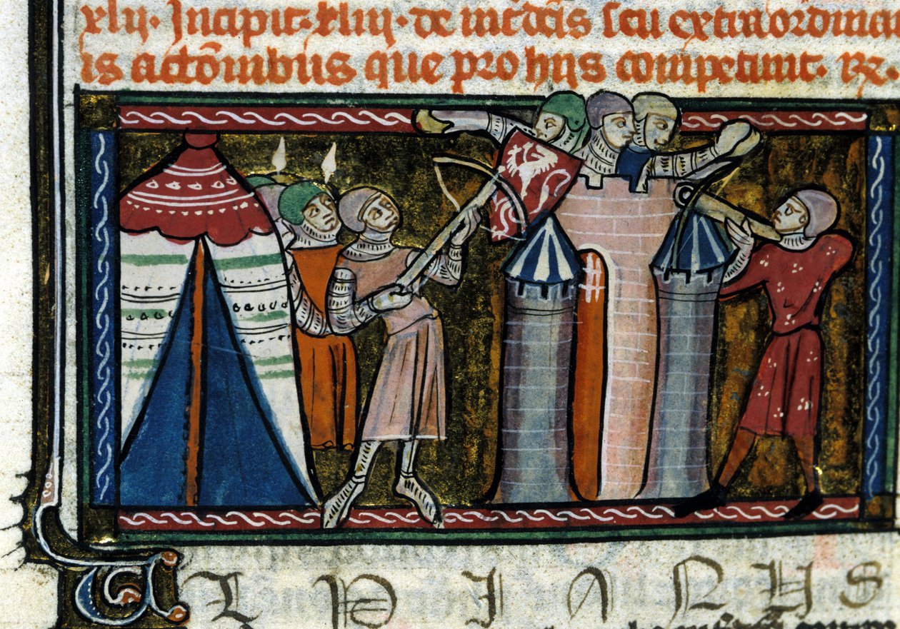 Asedio de un castillo. Miniatura de un manuscrito del siglo XIII. Milán, Biblioteca Trivulziana. de Unknown artist