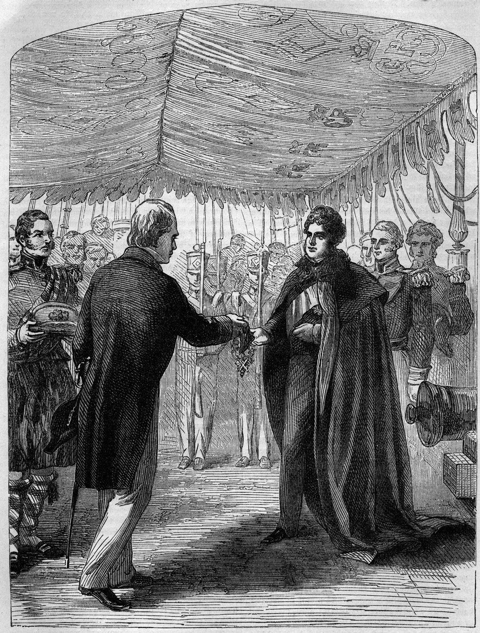 Sir Walter Scott presentando la Cruz de San Andrés al Rey Jorge IV de Unknown artist