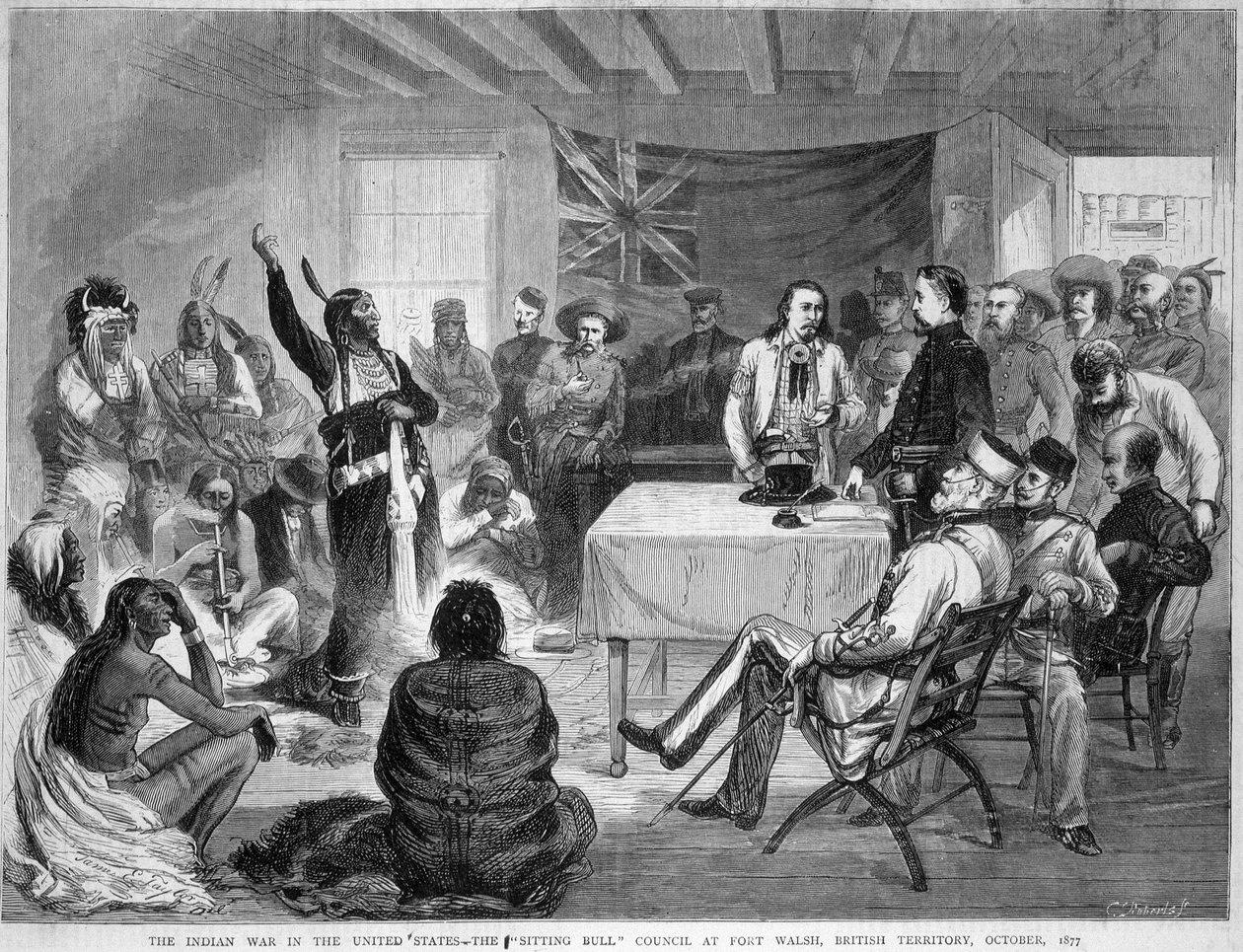 Toro Sentado y Buffalo Bill: Consejo de Toro Sentado en Fort Walsh, Territorio Británico, durante la Guerra con los Indios, octubre de 1877 de Unknown artist