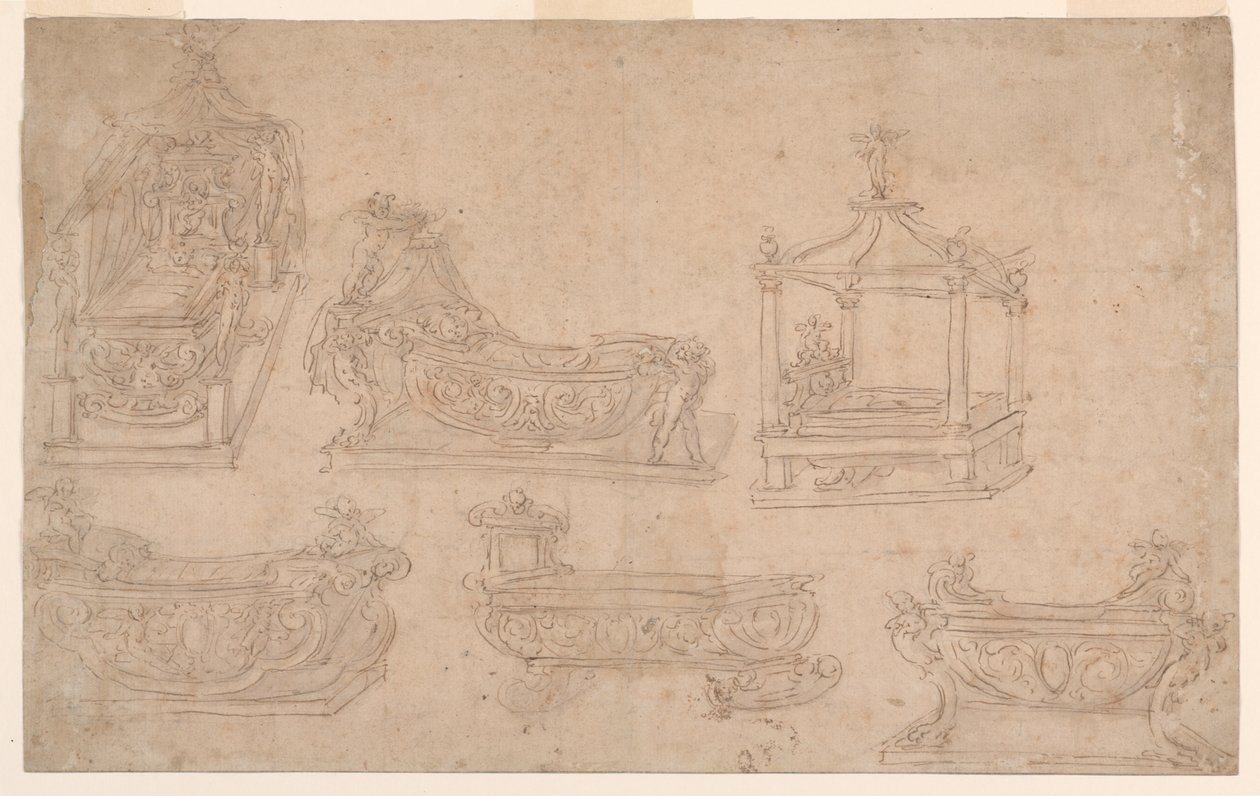 Seis diseños para una cama infantil de Unknown artist