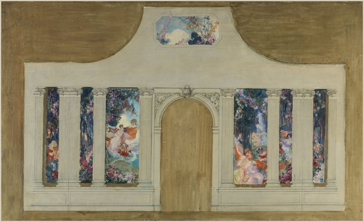 Boceto para un decorado: Farandole de mujeres jóvenes con flores de Unknown artist