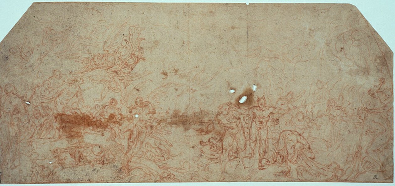 Boceto para el Juicio Final (anverso); Estudio de cabeza (reverso) de Unknown artist