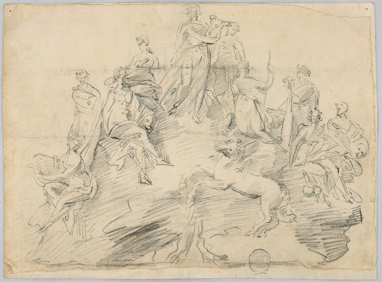 Boceto de Apolo, las nueve musas y Pegaso en la cima del Helicón de Unknown artist