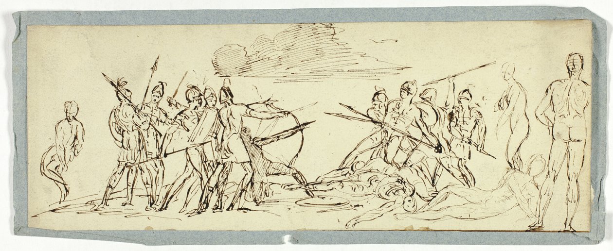 Boceto de escena de batalla (recto); Fragata (verso) de Unknown artist