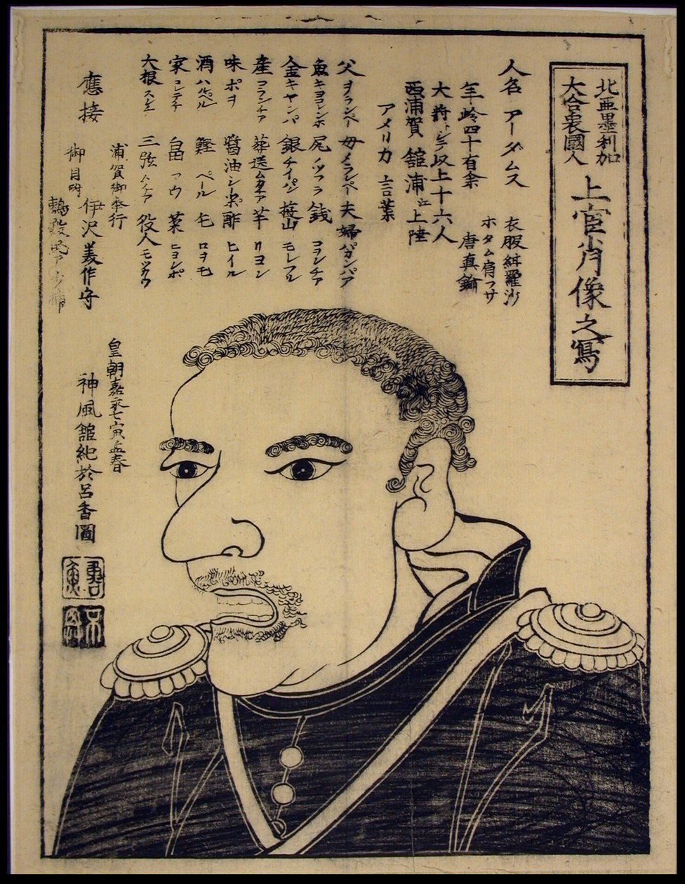 Boceto del retrato de un oficial de alto rango, de los Grandes Estados Unidos de América (Kita Amerika dai gasshukokujin, Jokan shozo no utsushi de Unknown artist