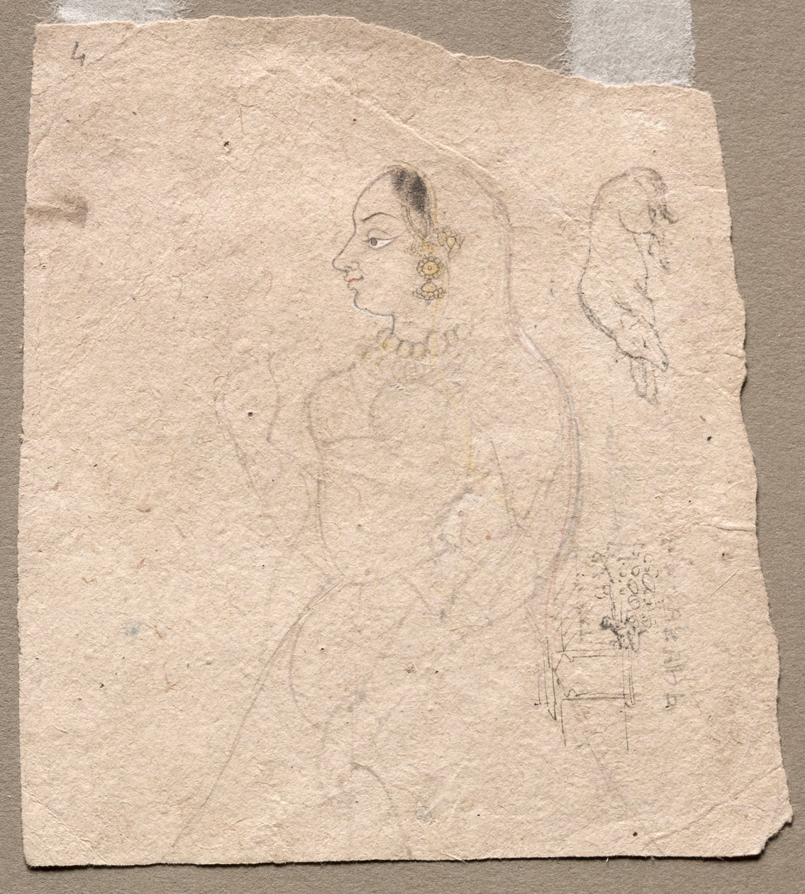 Boceto de una mujer con un elefante y otros animales al revés de Unknown artist