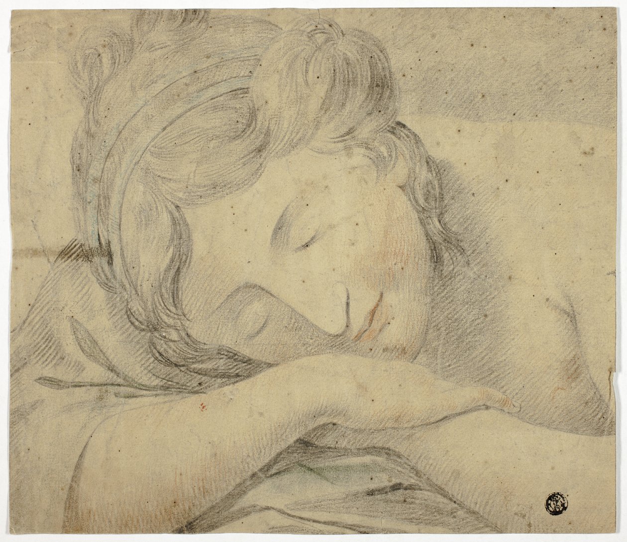 Mujer dormida con la cabeza sobre los brazos de Unknown artist