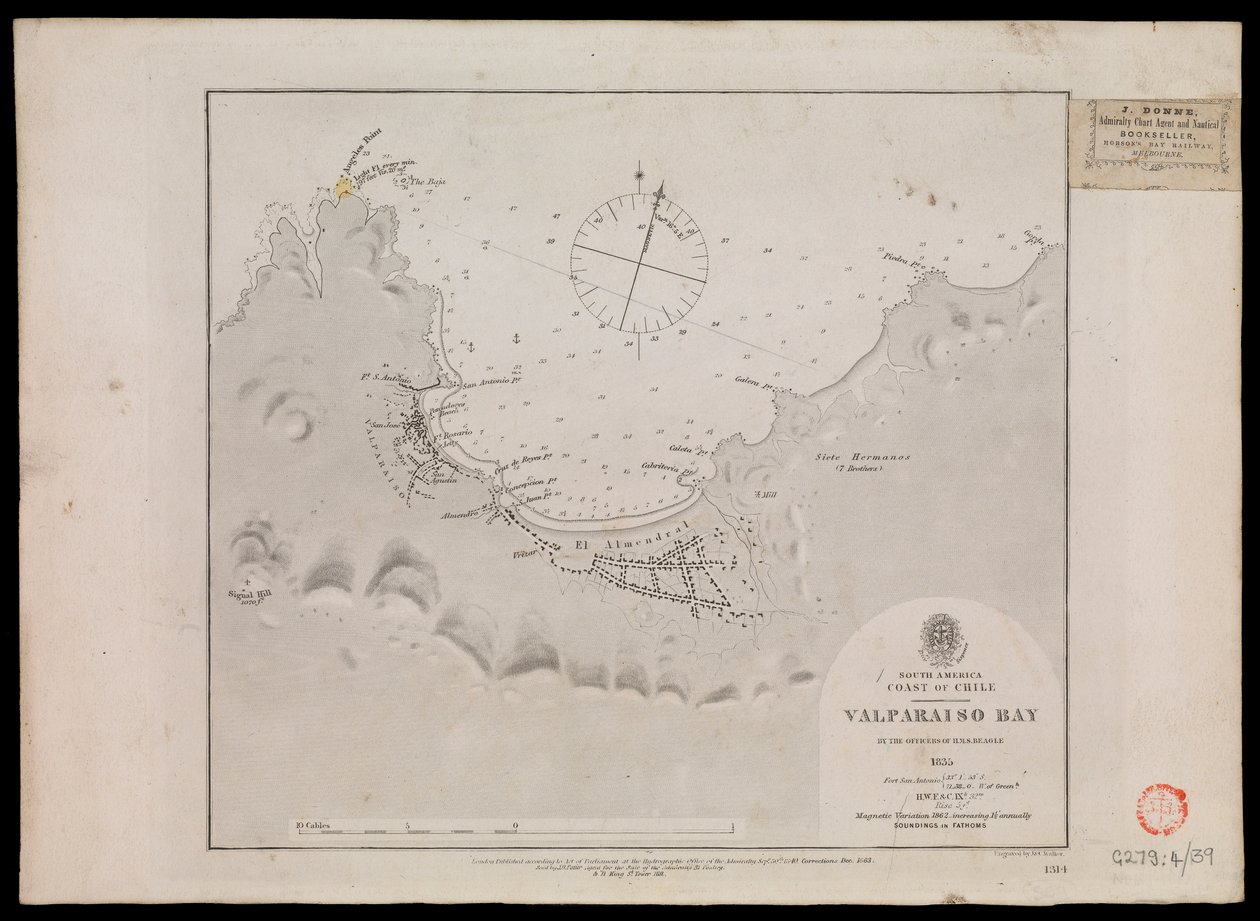 América del Sur, costa de Chile - Bahía de Valparaíso por los oficiales del HMS 