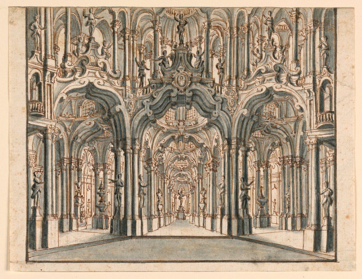 Diseño de Escenario, Salón del Palacio con Arcadas de Unknown artist