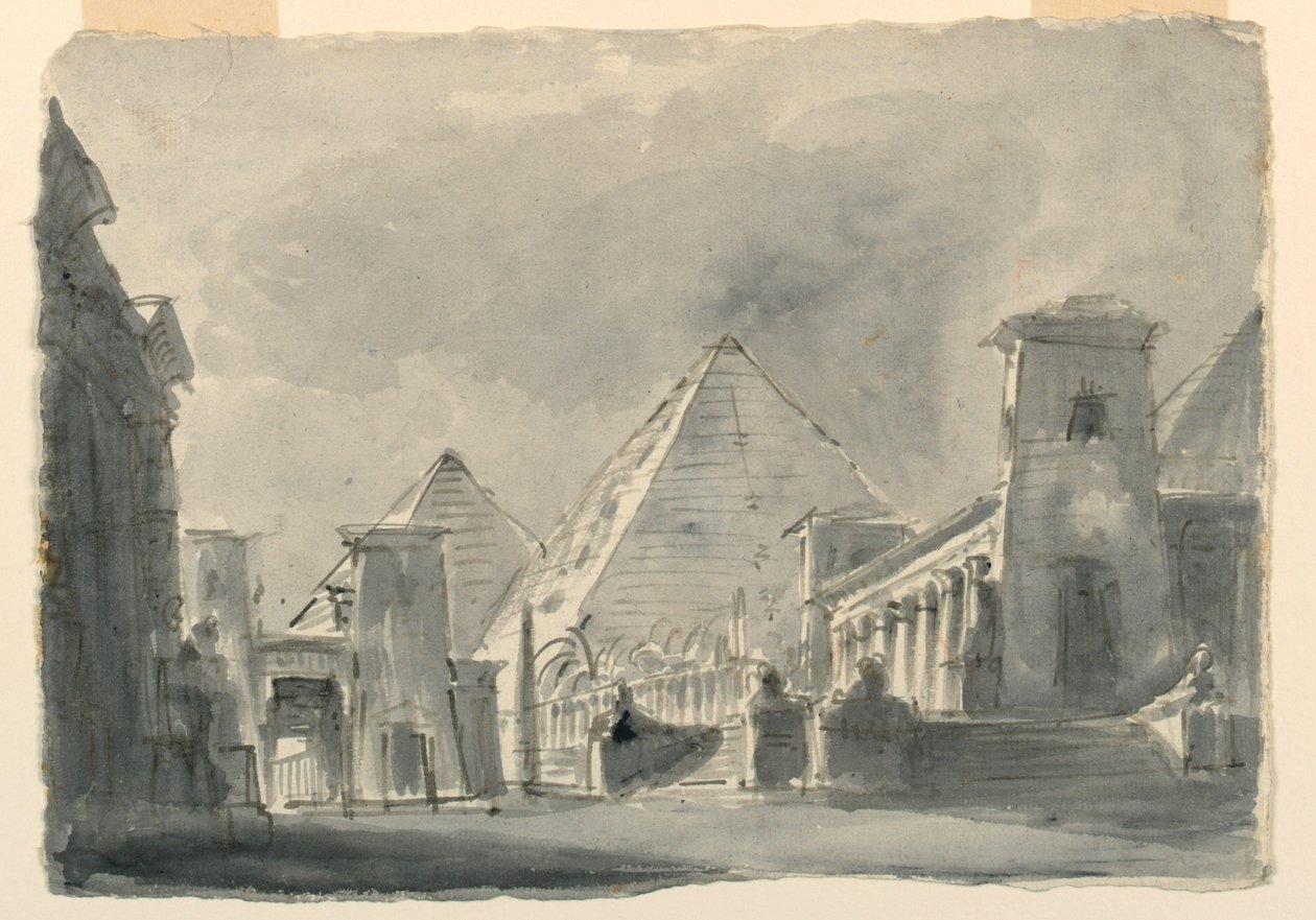 Diseño escénico, grupo de edificios egipcios desde el exterior de Unknown artist