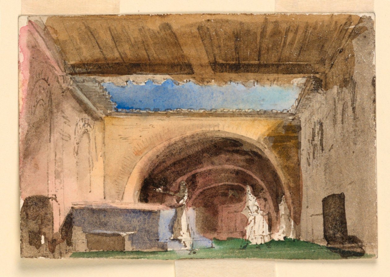 Diseño escénico, interior de casa y corte de Unknown artist