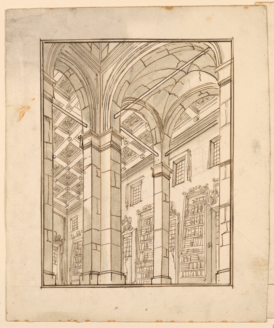 Diseño escénico: Interior de biblioteca con arcos de Unknown artist
