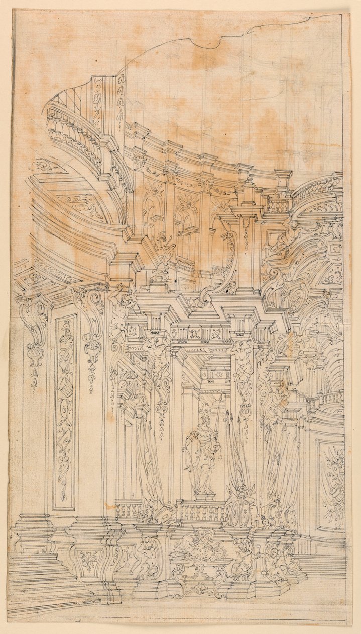 Diseño escénico: Arquitectura del palacio con trofeos de Unknown artist