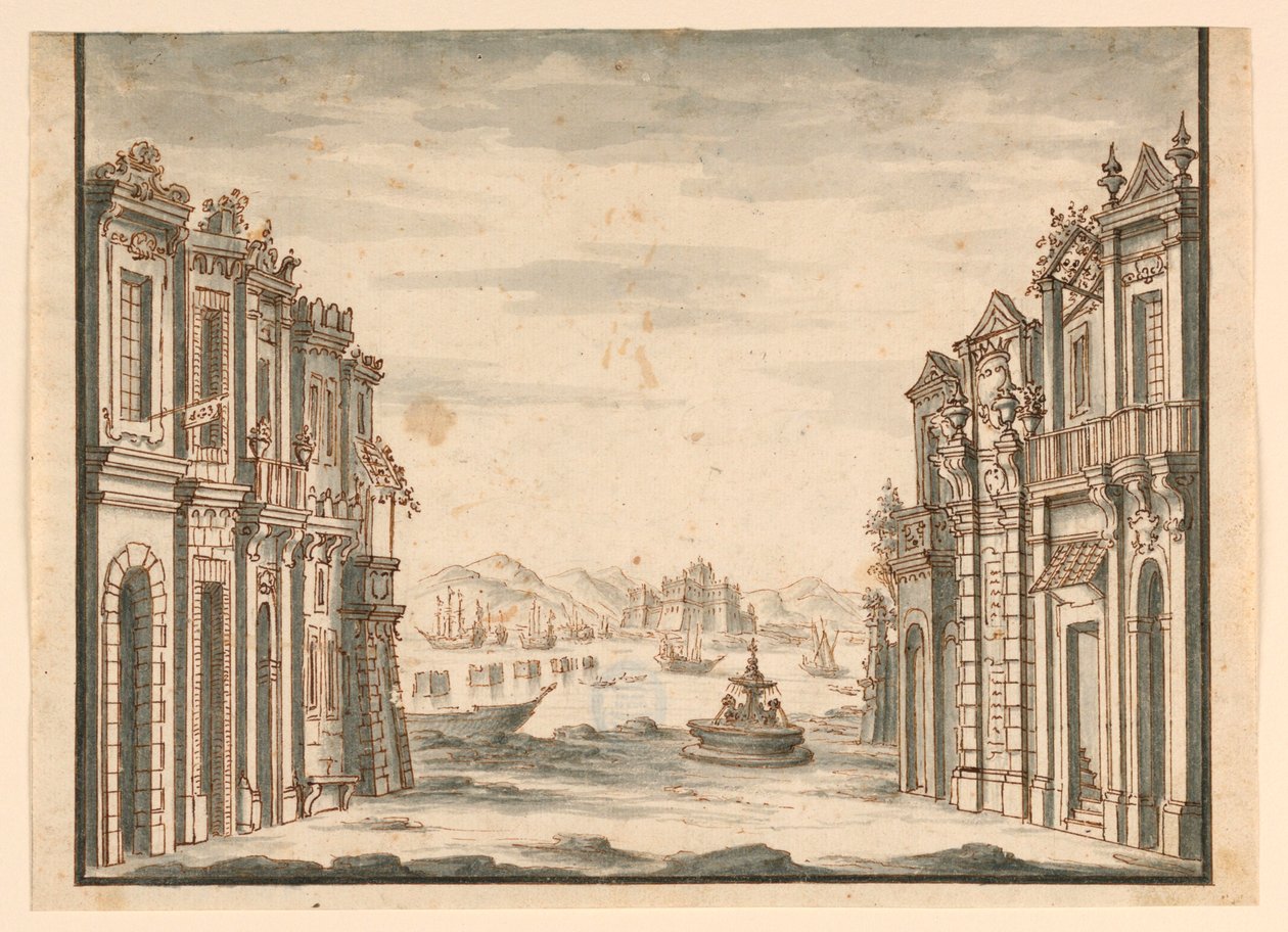 Diseño de escenario, vista de la ciudad de Unknown artist