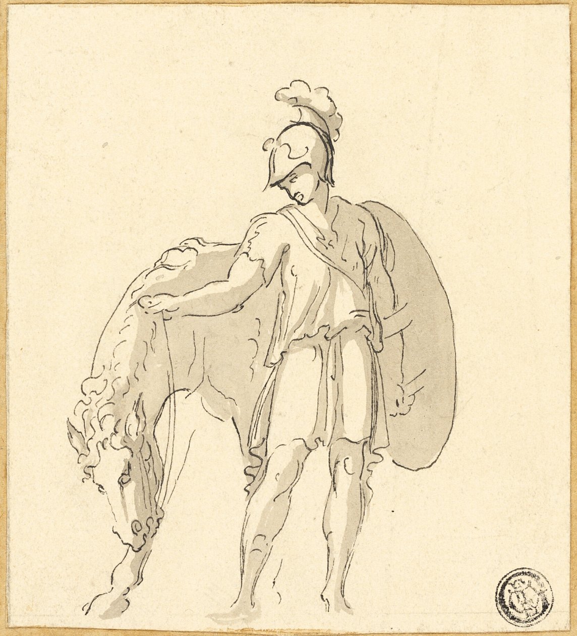 Guerrero de pie y caballo de Unknown artist