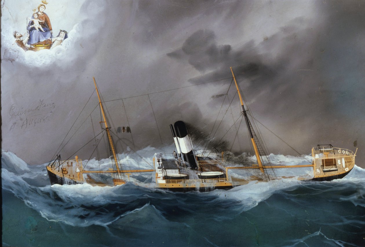 Barco de vapor en una tormenta de Unknown artist