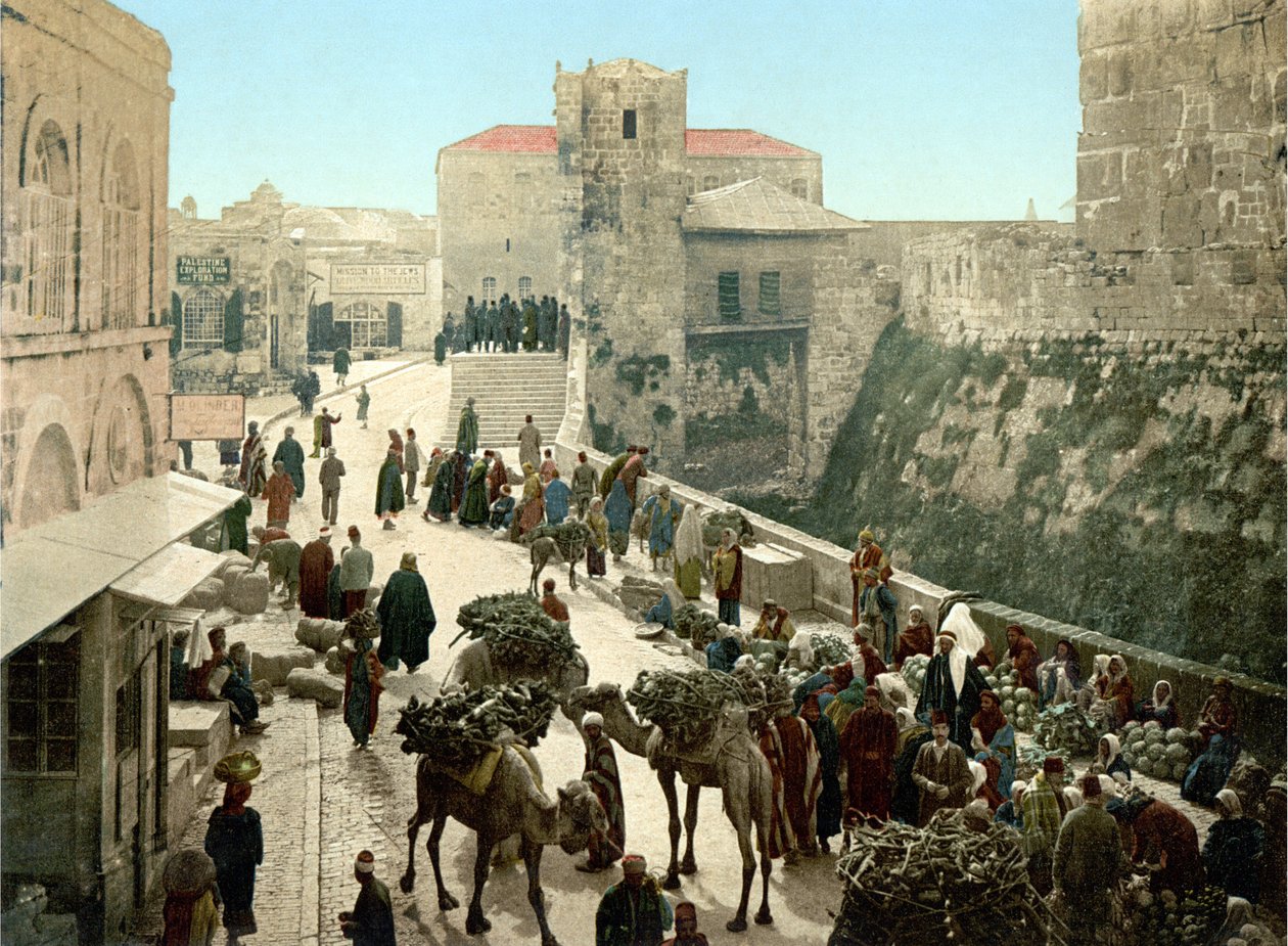 Calle de la Torre de David, el Bazar. Jerusalén. Fotochrome sd. entre 1890-1900. de Unknown artist