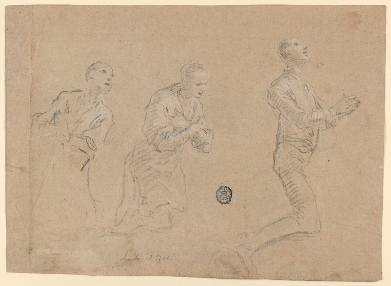 Estudios (a) Tres pastores arrodillados. (b) Dos brazos de Unknown artist