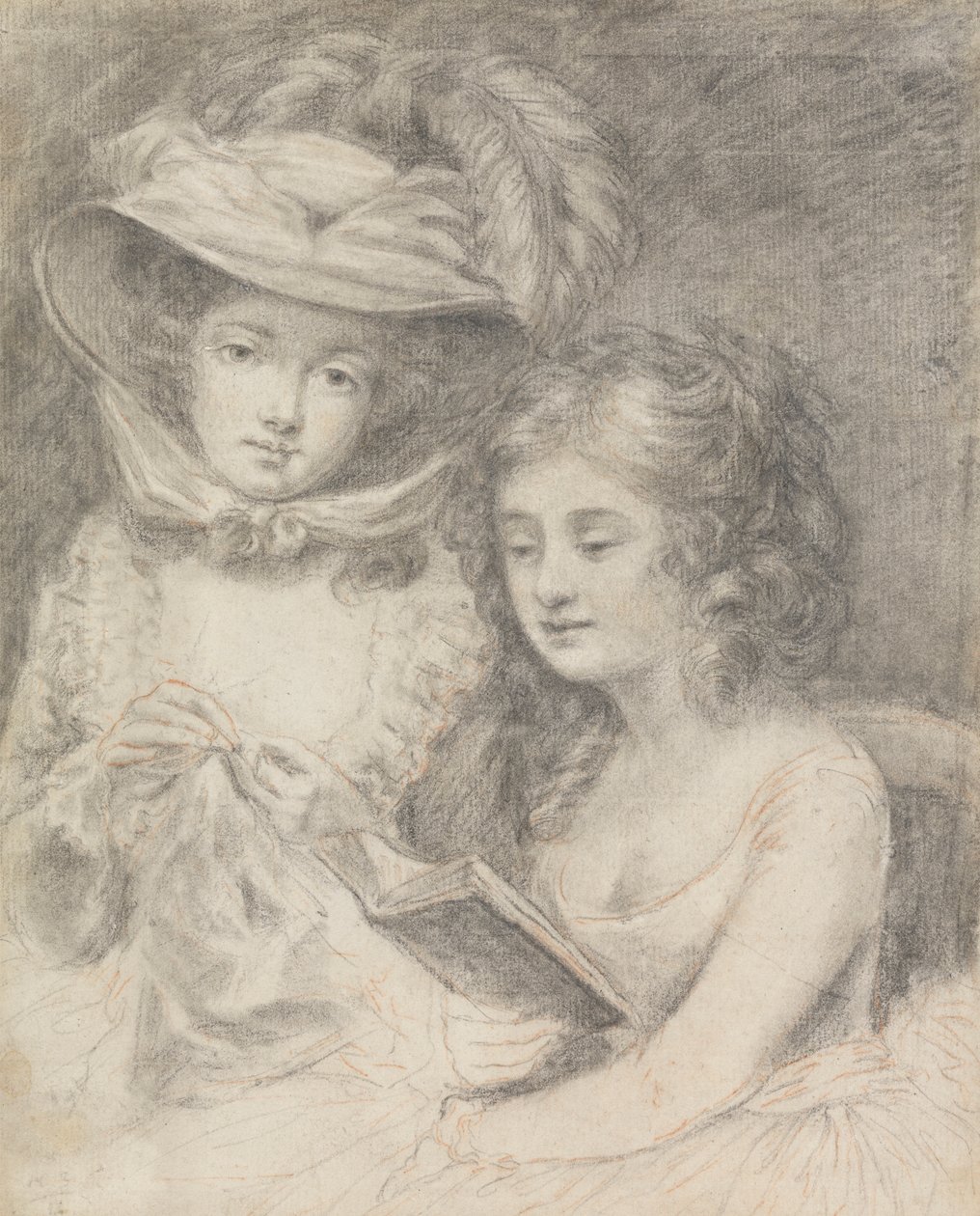 Estudio de una mujer cosiendo y una niña leyendo de Unknown artist