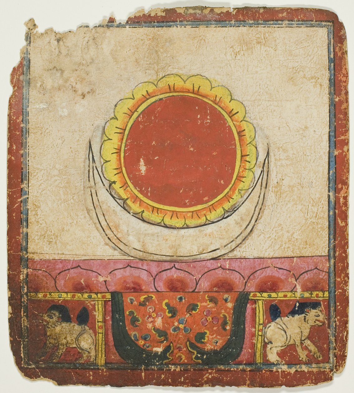 Sol, Luna y Loto en el Trono del León, de un juego de cartas de iniciación (Tsakali) de Unknown artist