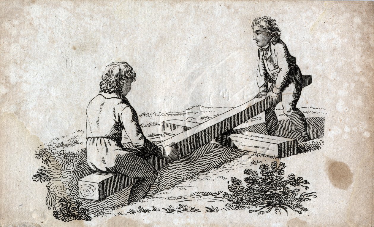 Columpio: dos niños en una cinta de trasero. Grabado de finales del siglo XVIII. Colección privada. de Unknown artist