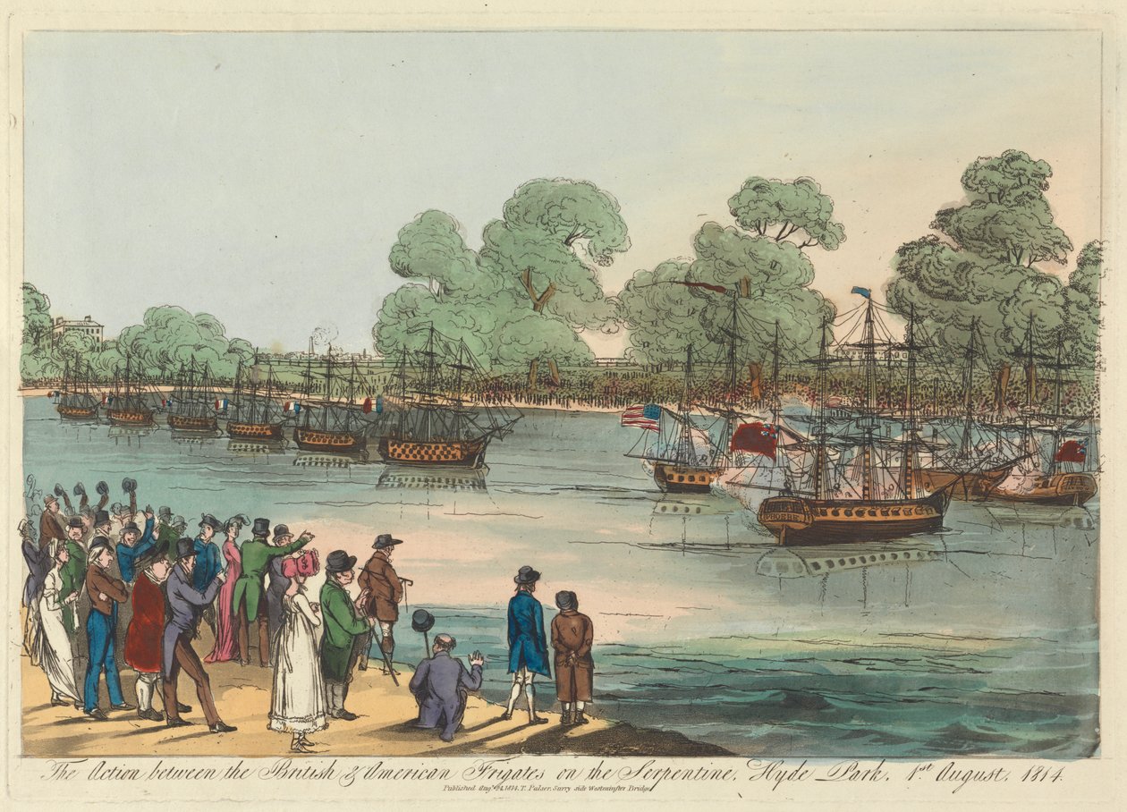 La acción entre las fragatas británicas y americanas en el Serpentine, Hyde Park, 1 de agosto de 1814 de Unknown artist