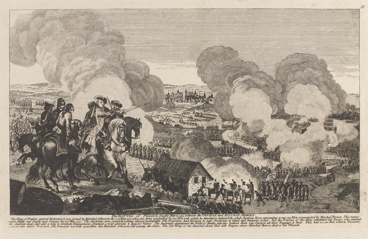 La Batalla de Praga, 6 de mayo de 1757 (grabado en línea) de Unknown artist