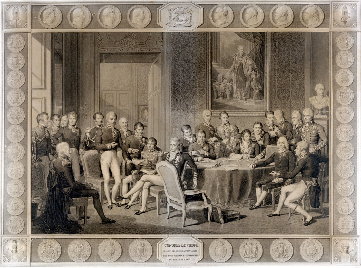 El Congreso de Viena. El Congreso de Viena en 1815. Alejandro I, Zar; H.R. Stewart, Castlereagh; Francisco I, Emperador de Austria; Federico Guillermo III, Rey de Prusia; Karl August, Príncipe de Hardenbergh; Wilhelm von Humboldt (Guillermo de Humboldt) de Unknown artist