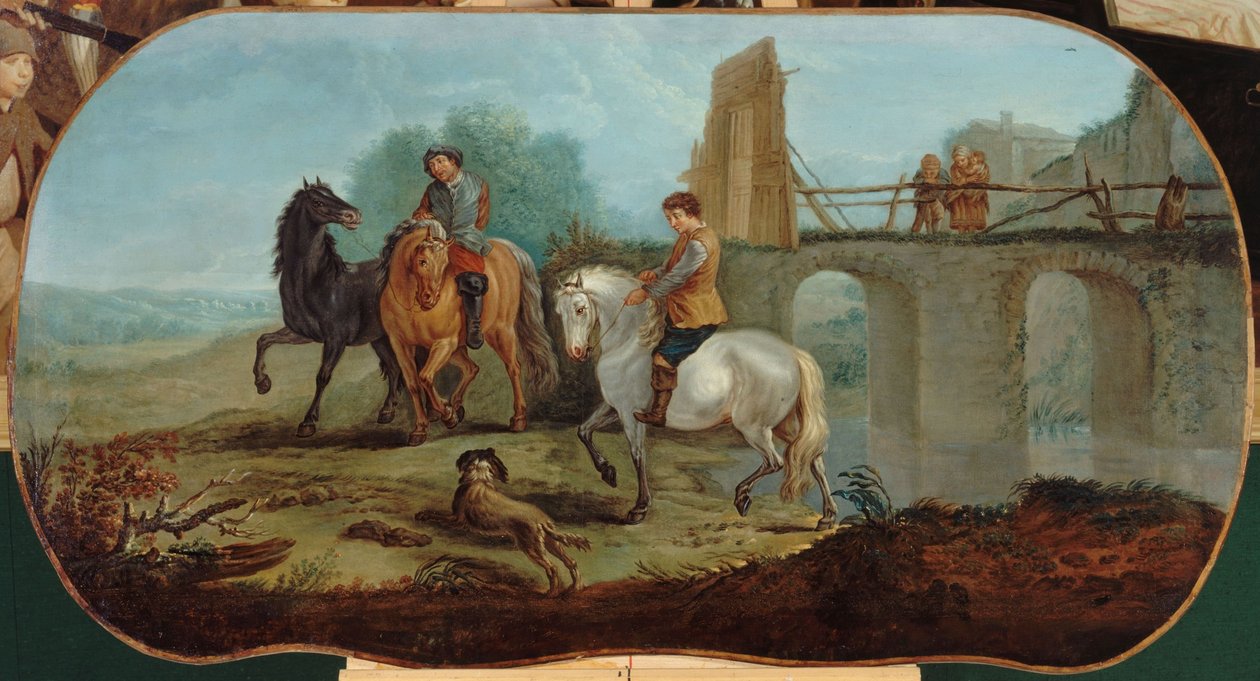 La doma de los caballos, entre 1701 y 1800 (óleo sobre lienzo) de Unknown artist