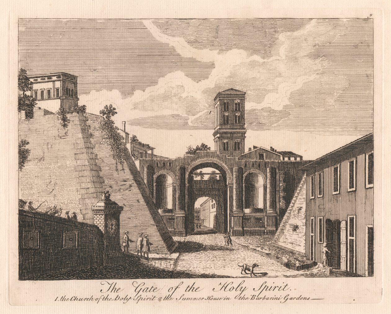 La Puerta del Espíritu Santo: 1. la Iglesia del Espíritu Santo 2. la Casa de verano en los Jardines Barbarini de Unknown artist