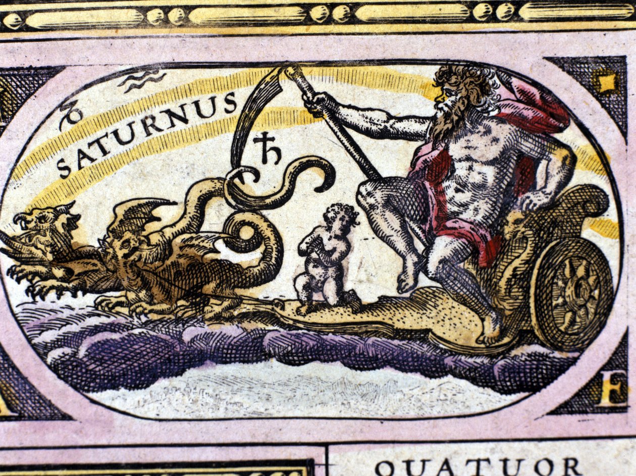 El dios Saturno (Cronos) en un carro tirado por dos dragones de Unknown artist