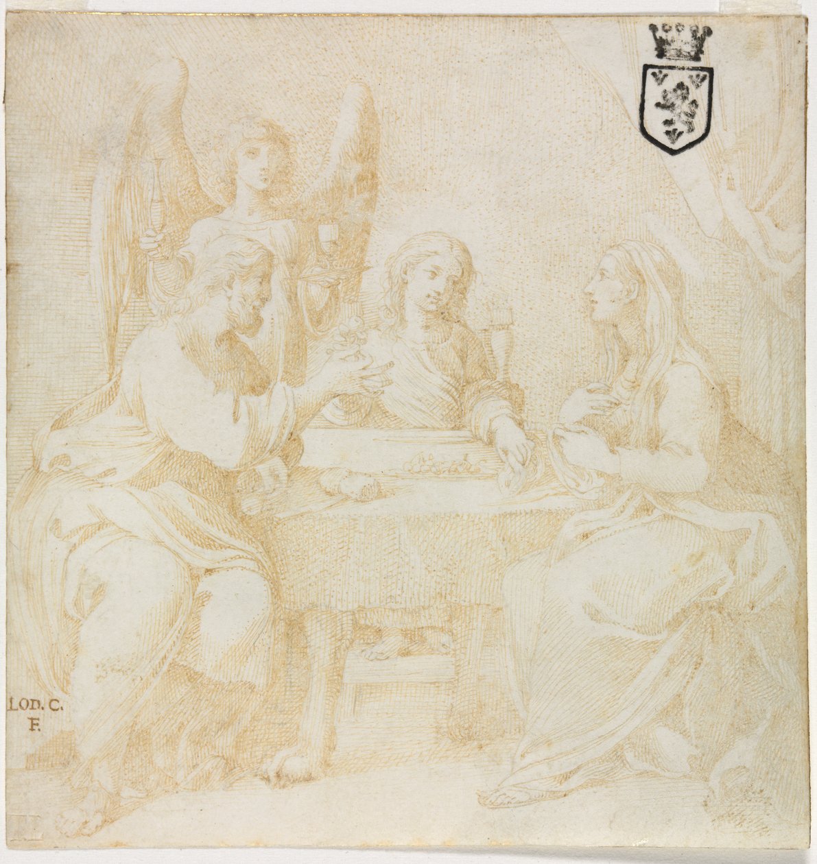 The Holy Family at Table Served by an Angel de Unknown artist