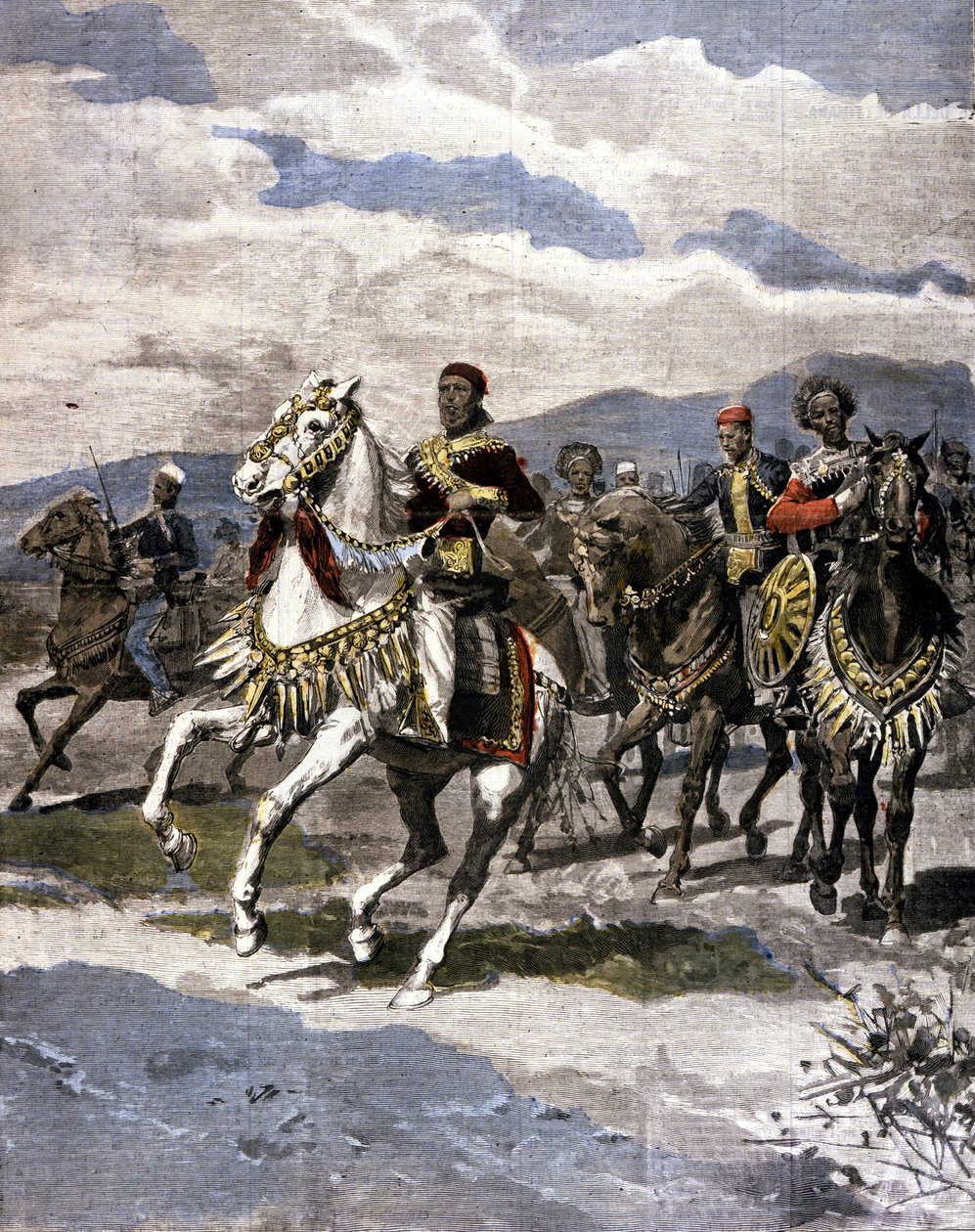 El Rey de Etiopía Menelik II (1844 - 1913). Ilustración de la prensa italiana. de Unknown artist