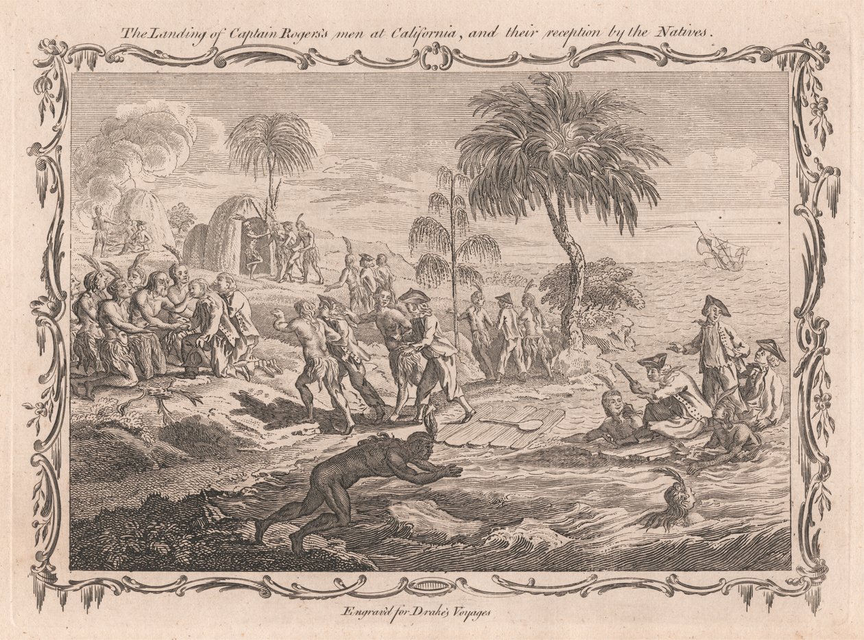 El desembarco de los hombres del capitán Roger en California y su acogida por los nativos de Unknown artist