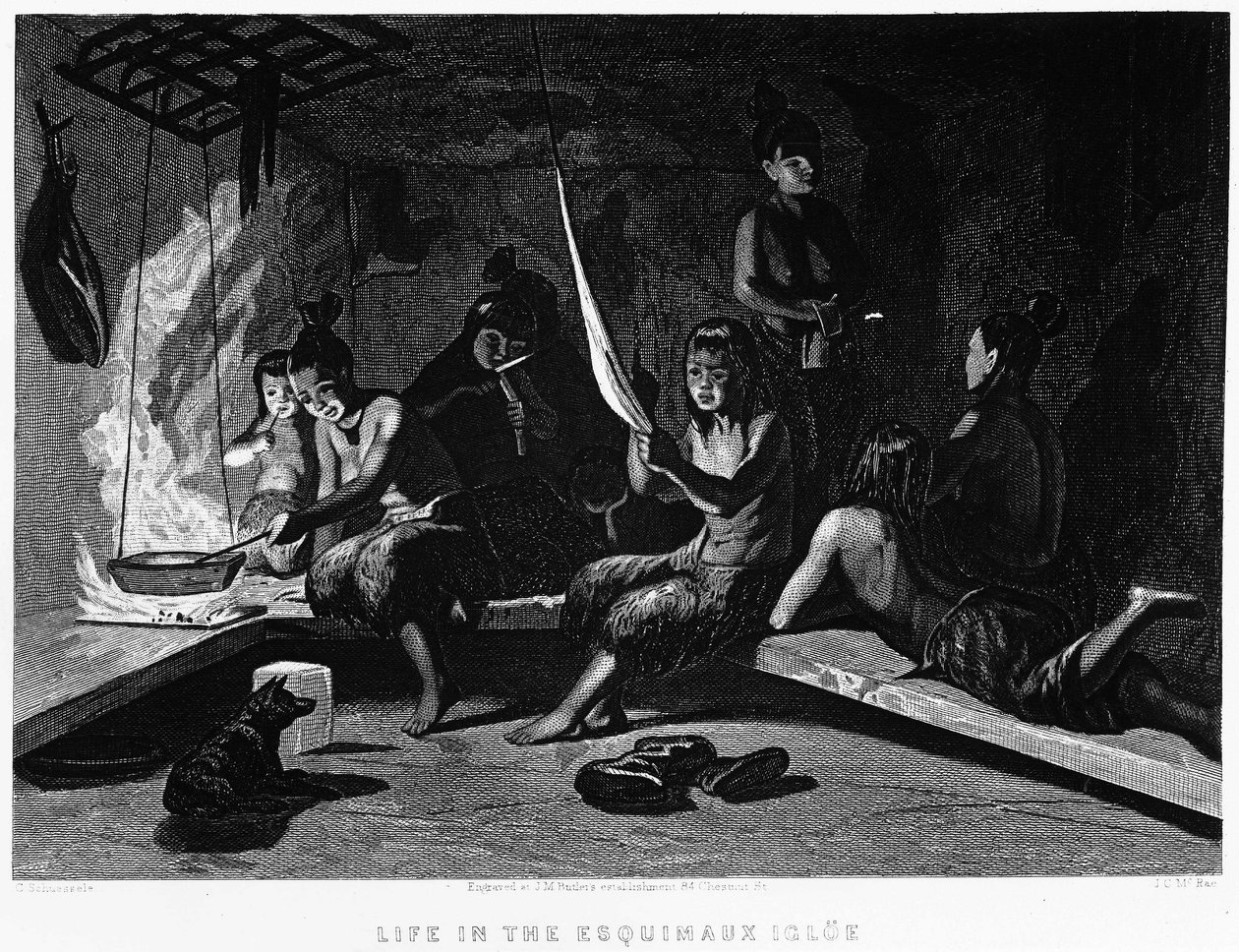 La vida de los esquimales en un iglú - Elisha Kent Kane, Exploración Ártica en los años 1853 - 1855, Filadelfia, Childs y Peterson de Unknown artist