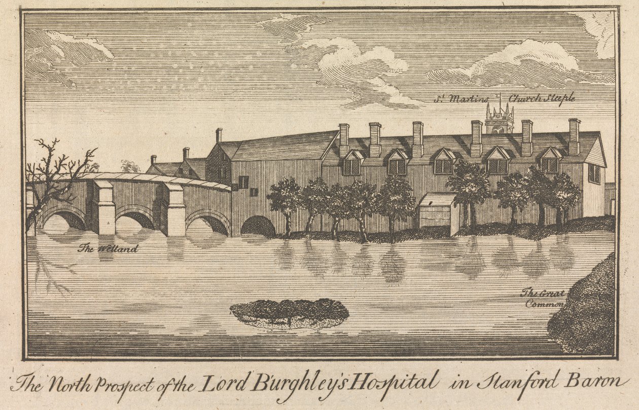 La Perspectiva Norte del Hospital de Lord Burghley en Stanford Baron; página 49 (Volumen Uno) de Unknown artist