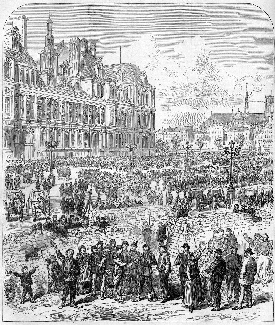 La Comuna de París en 1871. Barricadas y parque de artillería de los Federados (Comuneros), Place de l