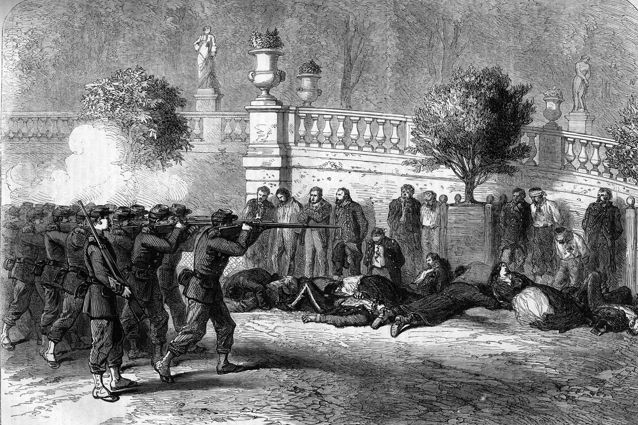La Comuna de París en 1871. Ejecución de federados (comuneros) en el Jardín de Luxemburgo durante la semana sangrienta del 22 al 28 de mayo de 1871. El sexto distrito fue uno de los primeros en ser ocupado por el ejército común. Entre los prisioneros feder de Unknown artist